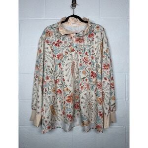 Cherybetty Floral Blouse 3XL Cottagecore Boho Paisley Stripe Collar